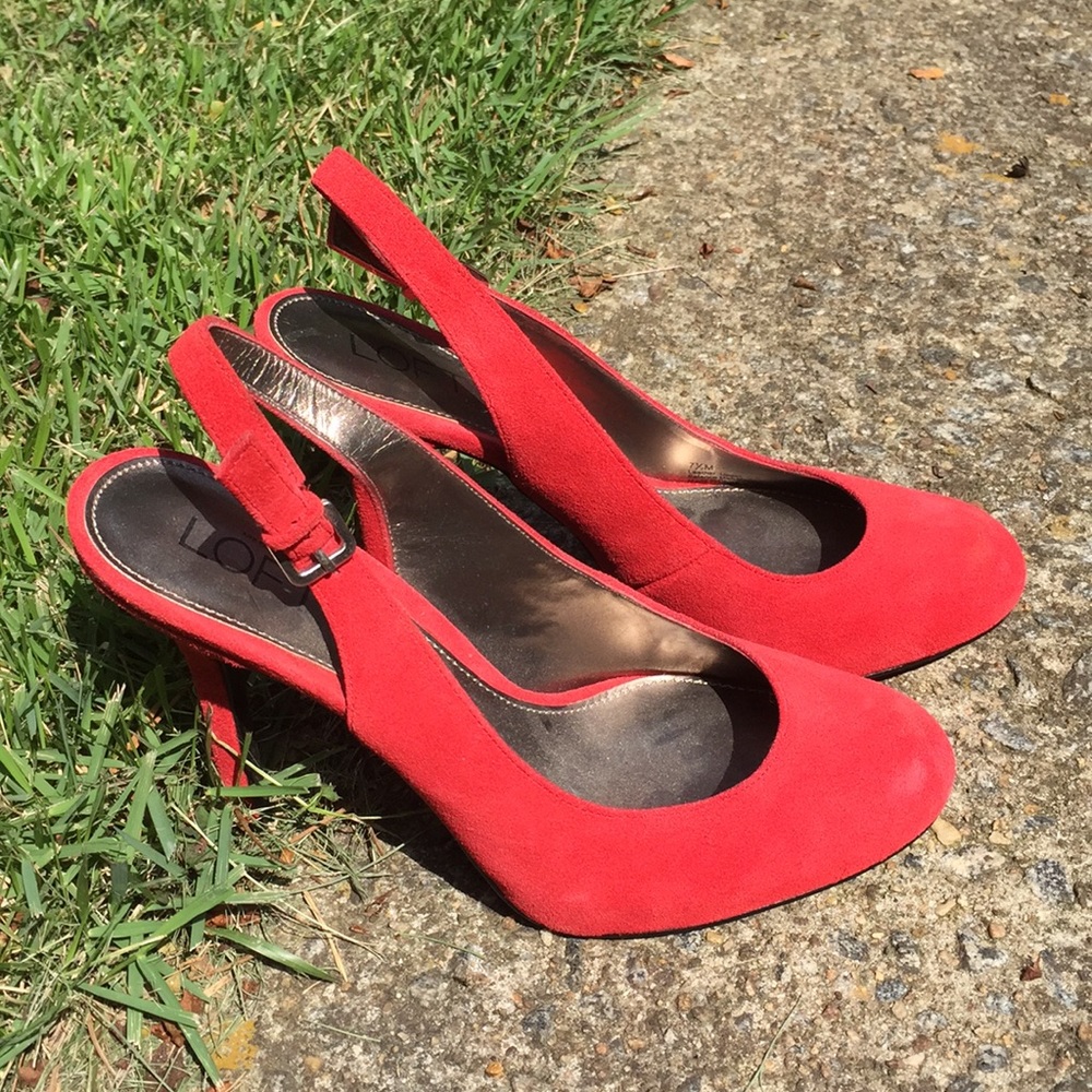 LOFT red suede slingback heels size 7.5